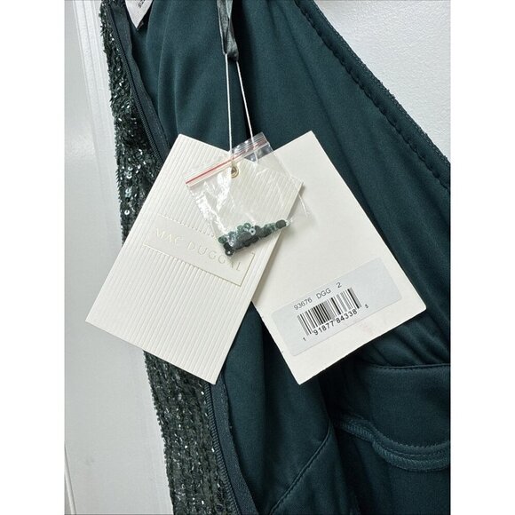 New Mac Duggal Size 2 Green 93676 Beaded Long Sleeve V-Neck Midi Cocktail Dress - Picture 11 of 14